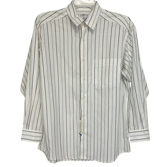 2/$15 NWT Claiborne Pinstripe Dress Shirt Navy White Button Long Sleeve Size M - Picture 1 of 9